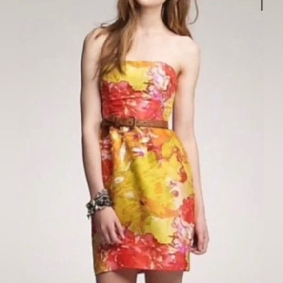 J Crew silk floral watercolor strapless mini dress - Picture 1 of 5